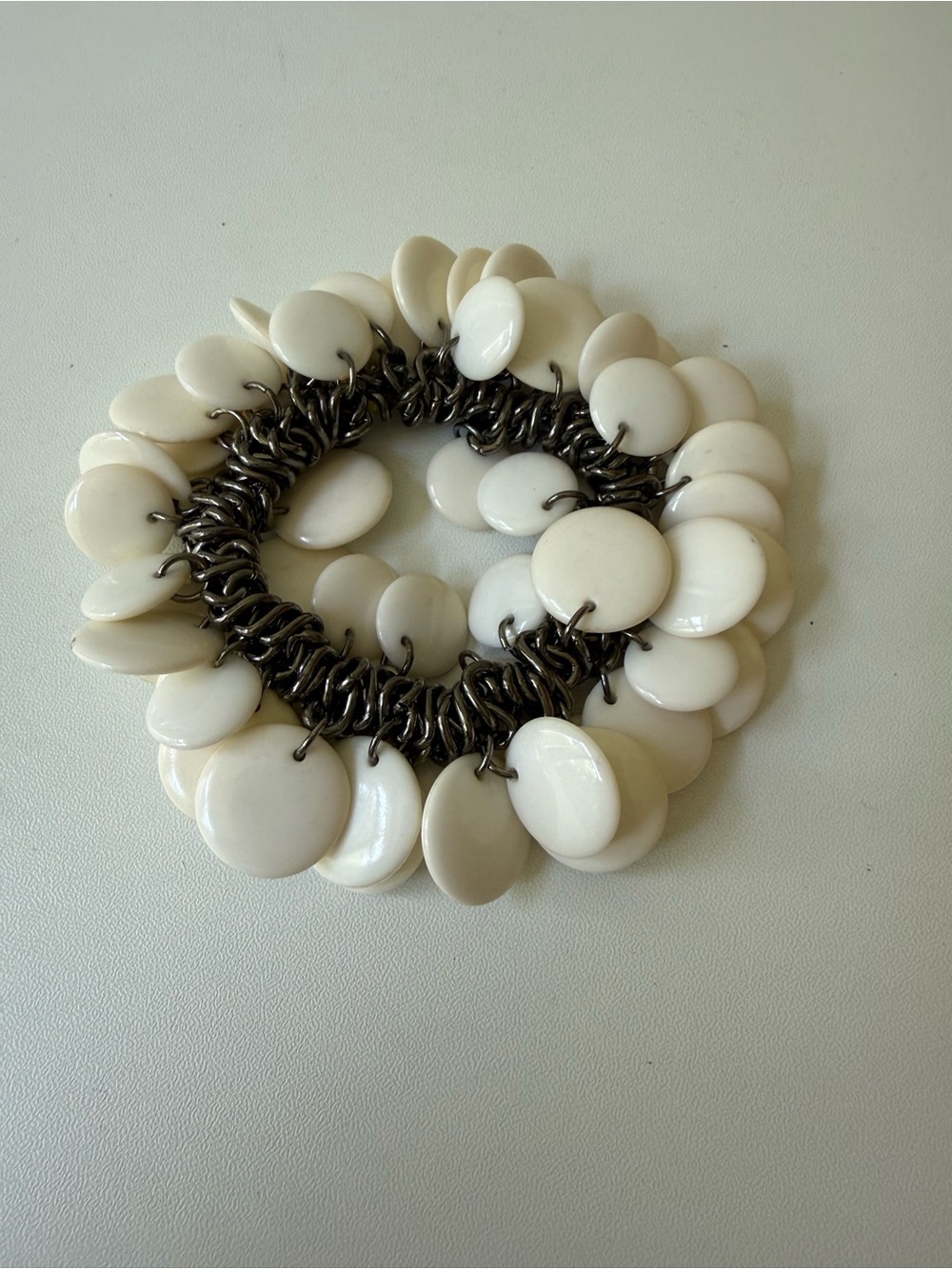 Ivory Disc Charm Bracelet - Chunky Dangle Design